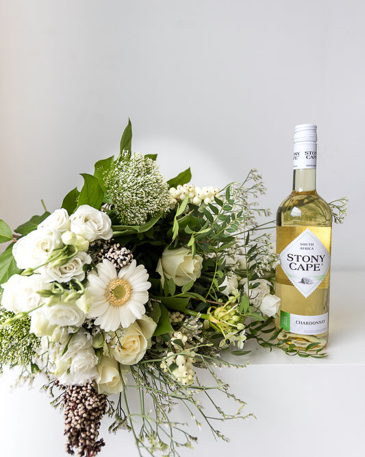 Geschenkpakket Boeket Flower Lady* + Witte wijn Chardonnay (Zuid Afrika)